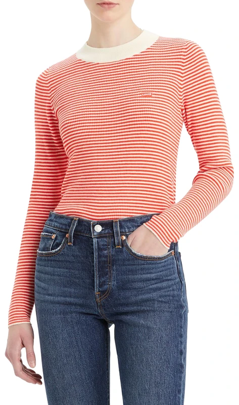 Levi's Rib Crew Sweater Vanilla Stripe Flame SC, Vanilla Stripe Flame Scarlet, L