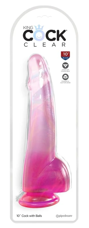 King Cock King Cock Clear 10" with Balls - Pink Clear/Pink 25.5 cm