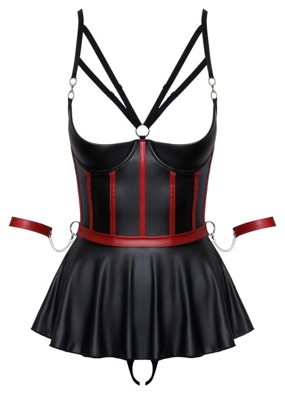 Lift Bra Set Bondage 85C/XL Black/Red