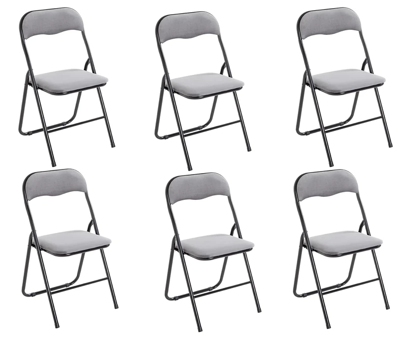 HAKU Möbel Set of 6 Folding Chairs Grey, Black, Metal, Velvet Fabric - Size: W 45 cm X H 81 cm X D 45 cm, Style: Modern