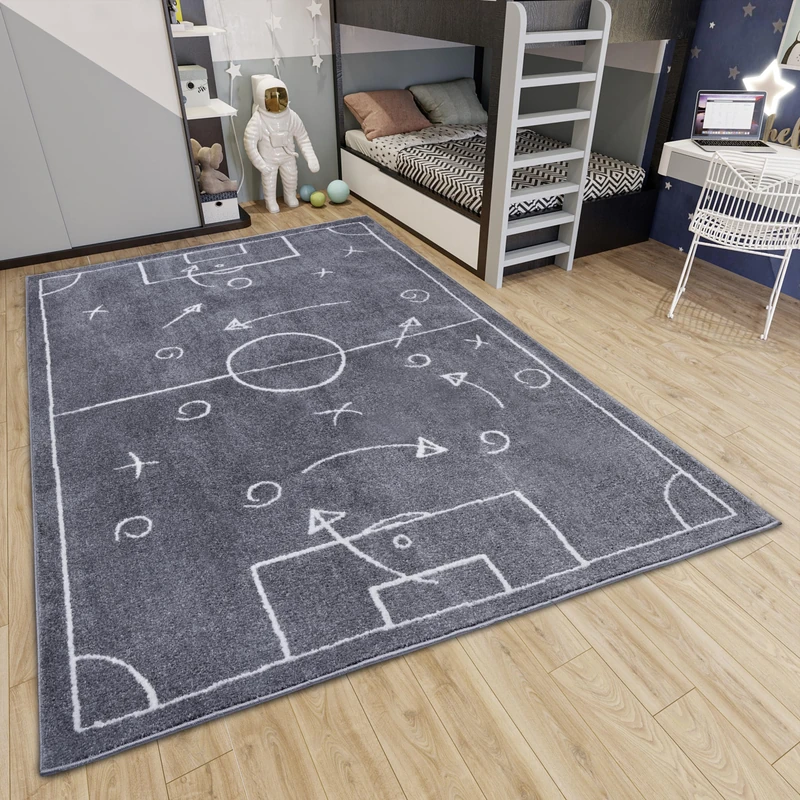 Hanse Home Adventures Children's Rug Football - Football Field Rug Boys Girls for Children's Room, Playroom, Teenager's Room, Living Room - Dark Grey, 120 x 170 cm