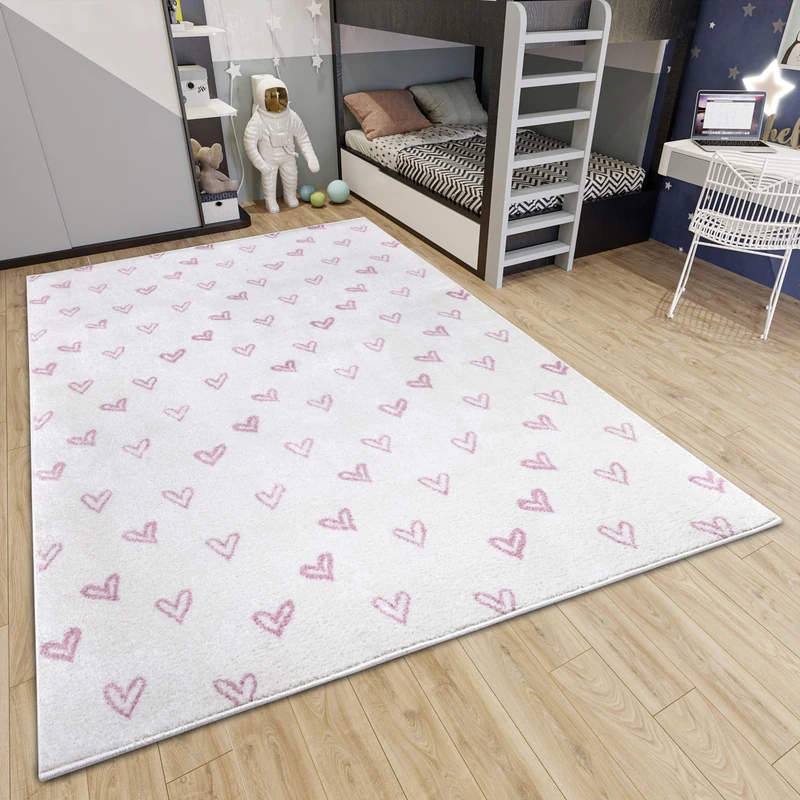 Hanse Home Adventures Children's Rug - Modern Heart Pattern Rug Boys Girls for Children's Room, Playroom, Teenager's Room, Living Room - Cream Pink, 160 x 235 cm