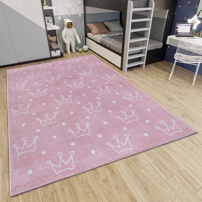 Hanse Home Adventures Children's Rug - Modern Crown Pattern Rug Boys Girls for Children's Room, Playroom, Teenager's Room, Living Room - Crowns Pink, 160 x 235 cm