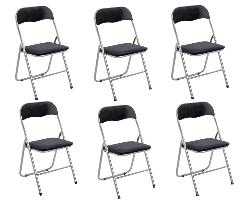 HAKU Möbel Set of 6 Folding Chairs Alu, Black, Metal, Velvet Fabric - Size: W 45 cm X H 81 cm X D 45 cm, Style: Modern