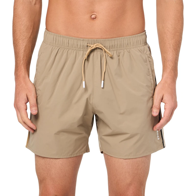 BOSS Men's Solid Swim Trunk with Iconic Side Stripe Swimming Trunks, Roasted Pine Nuts, S - Image 1
