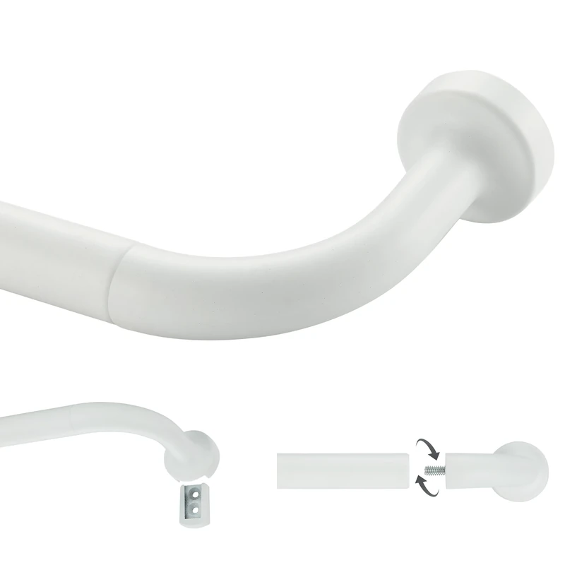 Lwiiom Matte White Curtain Rod for Windows 28 to 86 Inch, Internal Splicing 1 Inch Diameter Disc, Adjustable Room Darkening Curtain with Aluminum Finials and Brackets, Wrap Around Design