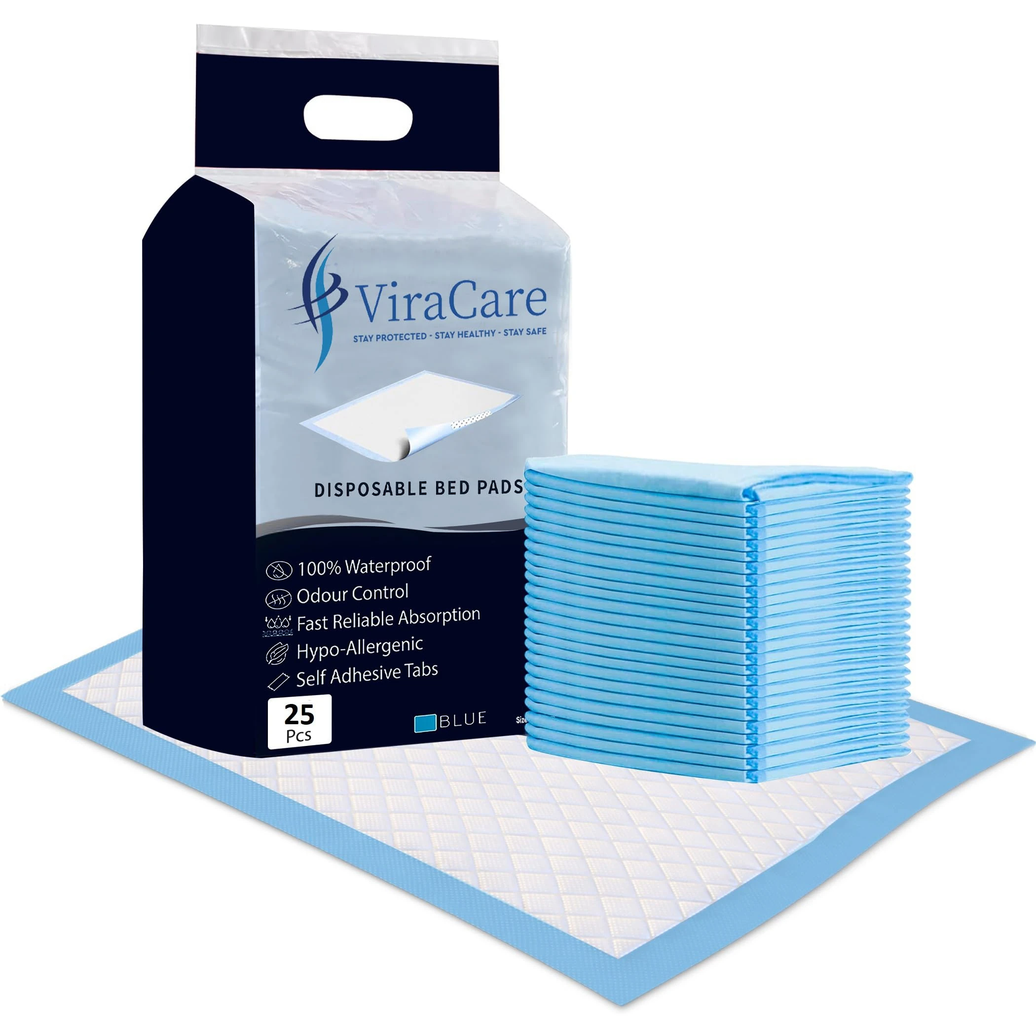 50 x Incontinence Bed Pads | Disposable Bed Pads | Bed Protectors For Incontinence | Size 60x90cm | With Self-Adhesive Sticker Tabs | Bed Mats Disposable | (2 Packs of 25)