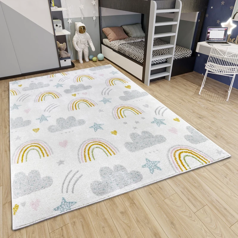 Hanse Home Adventures Children's Rug - Rainbow Clouds Pattern Rug Boys Girls for Children's Room, Playroom, Teenager's Room, Living Room - Cream, 160 x 235 cm
