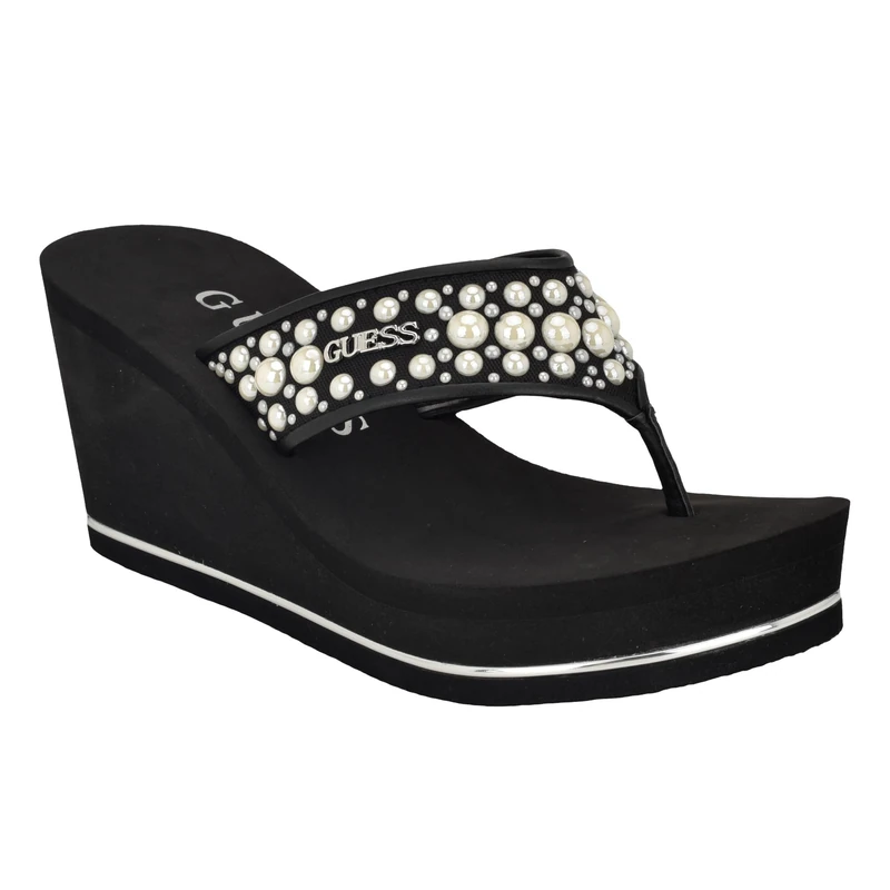 GUESS Women's Silus Wedge Sandal, Black 001, 6.5 UK