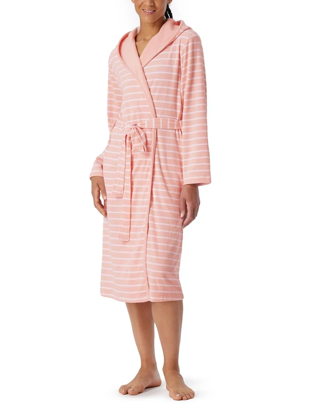 Schiesser Women's Bathrobe with Hood Terry Cloth 110 cm Length-Cotton Patterned, Rosé_181535, L