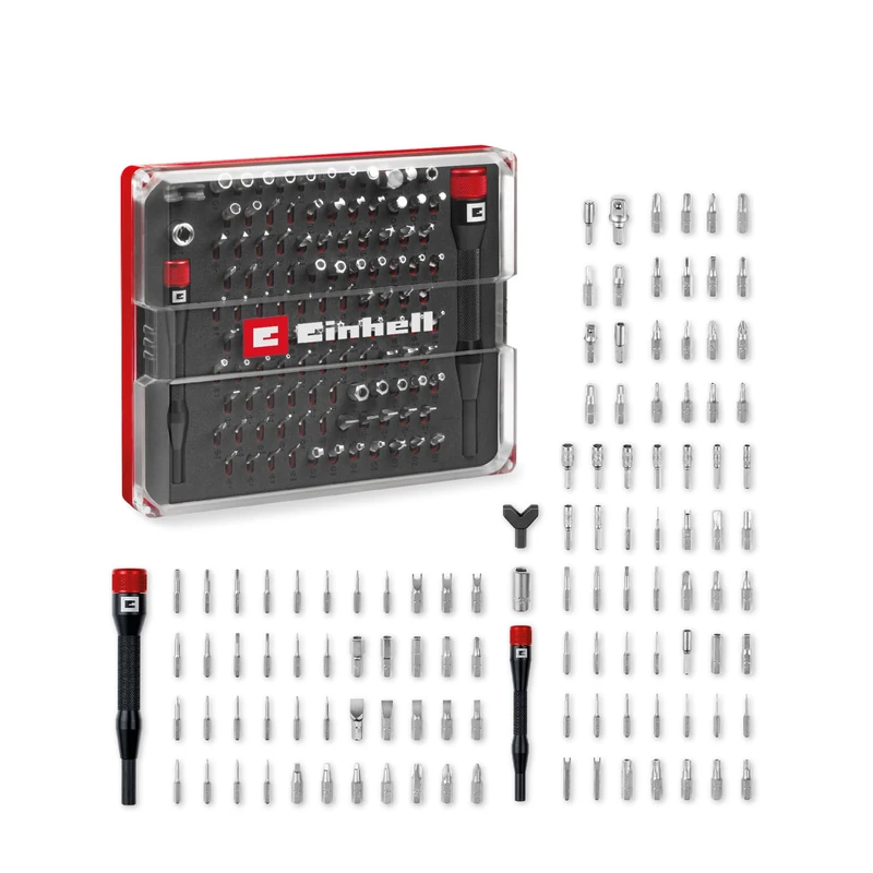 Original Einhell 114-Piece Precision and Electronics Repair Set (Precision Bits, Hook Bit, Precision Sockets, Screwdriver Bit Holder, Adapter incl. Storage Box)