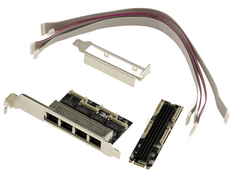 KALEA-INFORMATIQUE M2 network controller card with 4 gigabit Ethernet LAN ports for M.2 PCIe M or B+M key ports, Realtek RTL8111H chipset