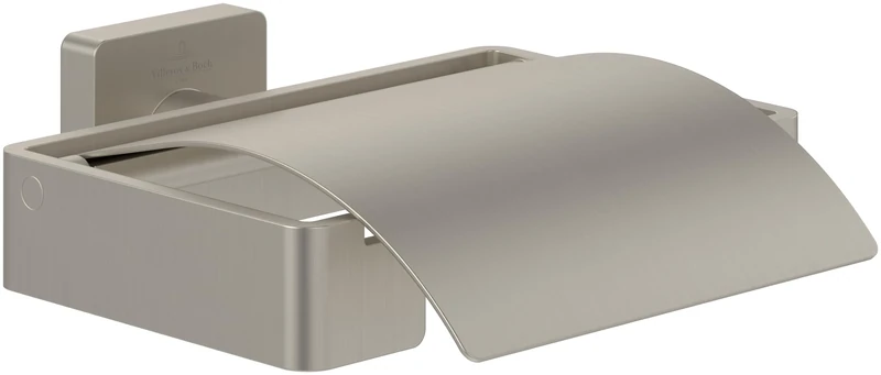 Villeroy & Boch Elements Striking Toilet Paper Holder with Lid, Toilet Paper Holder for Wall Mounting, Brass Toilet Roll Holder, Square, Brushed Nickel Matt