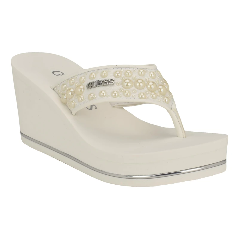 GUESS Women's Silus Wedge Sandal, White 140, 9 UK
