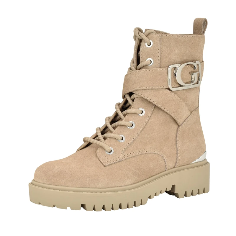 GUESS Women's Orana Combat Boot, Taupe Suede 240, 5 UK
