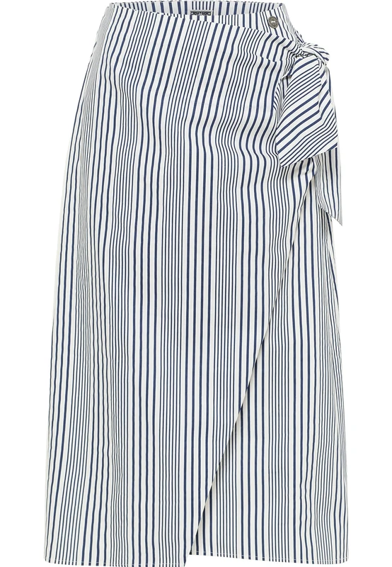 ALARY Women's wrap Skirt, Wool White Navy, M