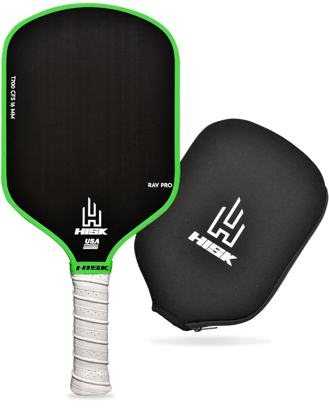 HISK RAV PRO Pickleball Paddle - Ultimate HIGH END 16mm Japanese Toray T700 Raw Carbon Fiber CFS w/Excellent GRIT Roughness Texture, Aero Dynamic Curve, USAPA Approved, Non Slip Grip