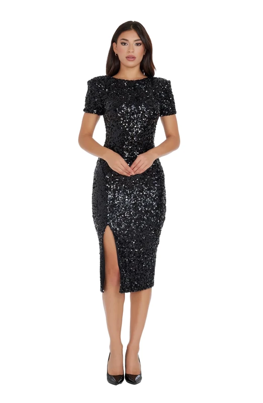 Dress the Population Women's Natasha Bodycon Midi Dress Special Occasion, Black, XS