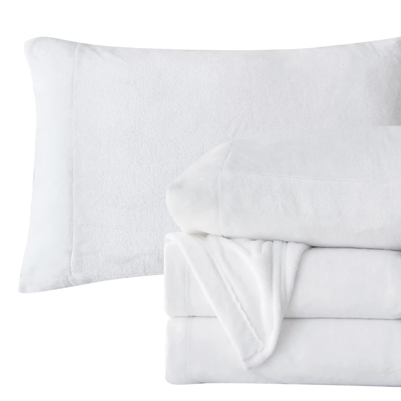 Elegant Comfort Luxuriously Soft 4-Piece Velvet Plush Flannel Sheet Set - Premium Quality - Cozy Warm, Anti-Static, Non Pilling Fuzzy Velvet Flannel Fleece Deep Pocket Sheet Set - Cal King, White
