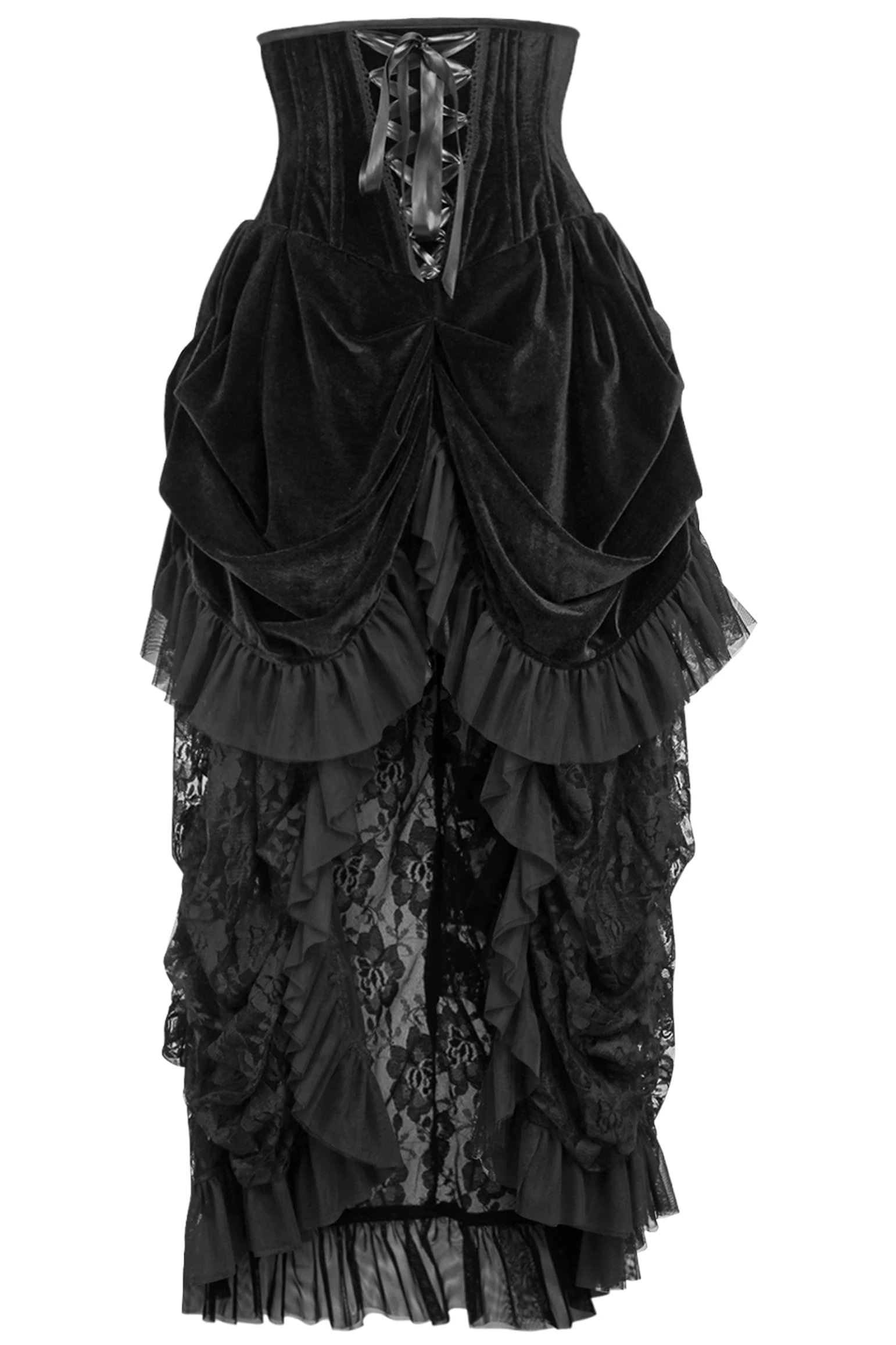 Daisy corsets Women's Top Drawer Steel Boned Black Velvet Victorian Bustle Underbust Corset Dress, 4X