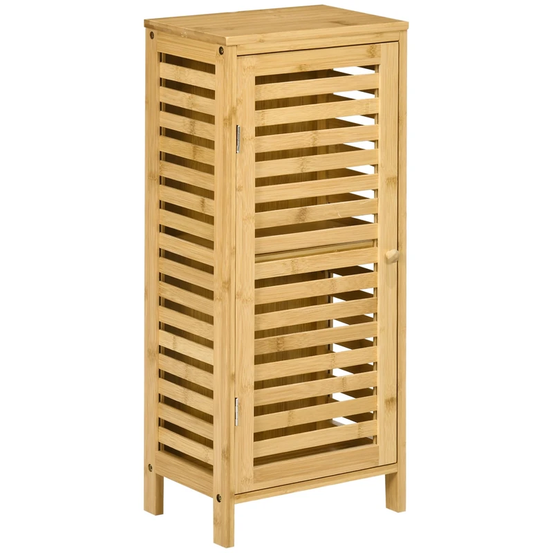 kleankin Bathroom Cabinet, Bathroom Cabinet, Bathroom Side Cabinet with Slat Door, 2 Compartments, Storage Cabinet for Bathroom, Living Room, Natural, 30 x 19.9 x 70 cm
