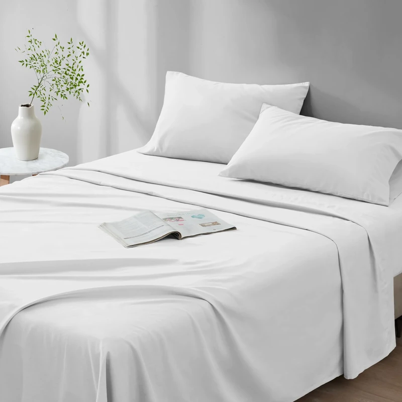 Comfort Spaces 100% Cotton Sheet Set Breathable, Lightweight, Soft with 14" Elastic Pocket Fits up to 16" Mattress, All Season Cozy Bedding, Matching Pillow Case, King White 4 Piece