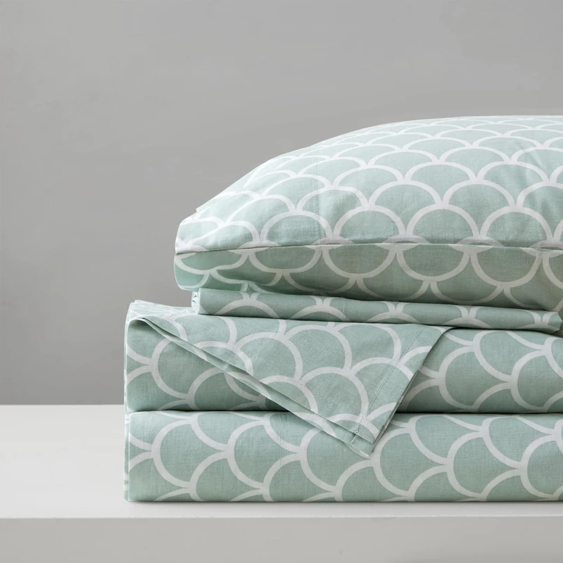 Comfort Spaces 100% Cotton Sheet Set Breathable, Lightweight, Soft with 14" Elastic Pocket Fits up to 16" Mattress, All Season Cozy Bedding, Matching Pillow Case, Queen Scales 4 Piece