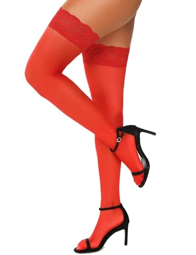 RSLOVE Women Anti-Skid Silicone Lace Silk Thigh High Stockings