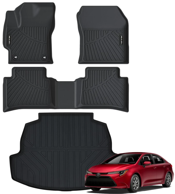 NIKALAIKA Floor Mats & Cargo Liner for 2020 2021 2022 2023 2024 Toyota Corolla/Corolla Hybrid Sedan (Not for Hatchback) All Weather Protection TPE Rubber Full Set Automotive Accessories, Black