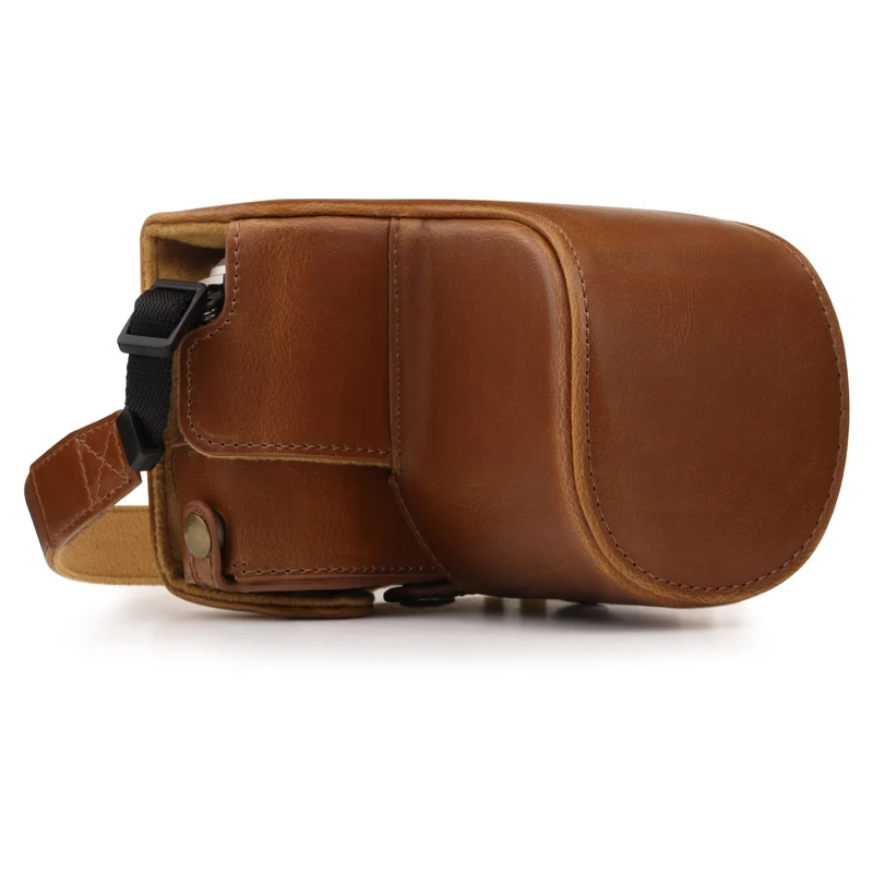 MegaGear Leather Camera Case Compatible with Olympus Pen E-PL10, E-PL9 14-42mm Lens, Brown, Case