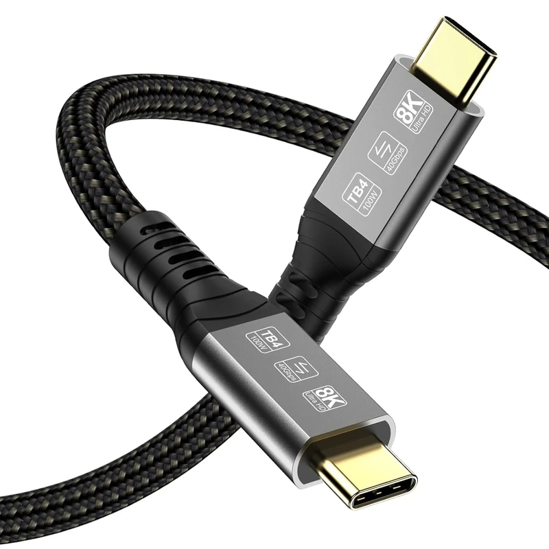Angusplay USB C Thunderbolt 4 Cable 0.8m, USB4 Braided Cable 40Gbps, 8K 60Hz Video / 100W Charging, Compatiable with Thunderbolt 4/3, USB4/3, Type-C, for iPhone 15/15Plus/15Pro Max, Mac, eGPU, SSD