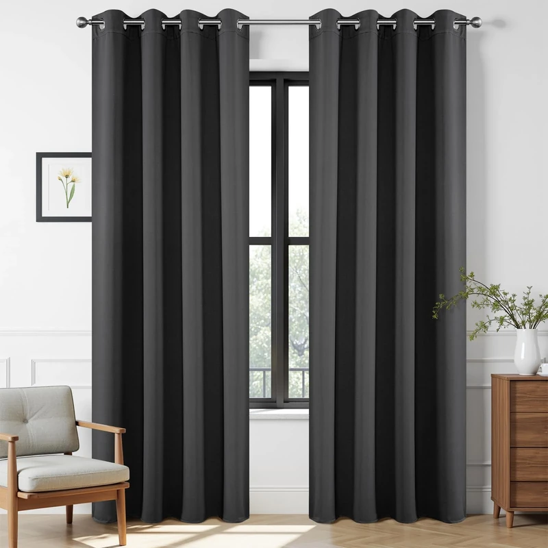 Joydeco Blackout Curtains 90 Inches Long 1 Panel, Thermal Insulated Long Curtains& Drapes 1 Piece, Room Darkening Grommet Curtains for Living Room Bedroom Window (W70 x L90 Inch, Dark Grey)