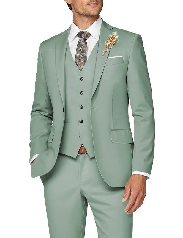 Wangyue Mens Suit 3 Piece Slim Fit Suit for Men Formal Business Suit Wedding Groom Prom Tuxedo Dinner Party, Sage Green, S