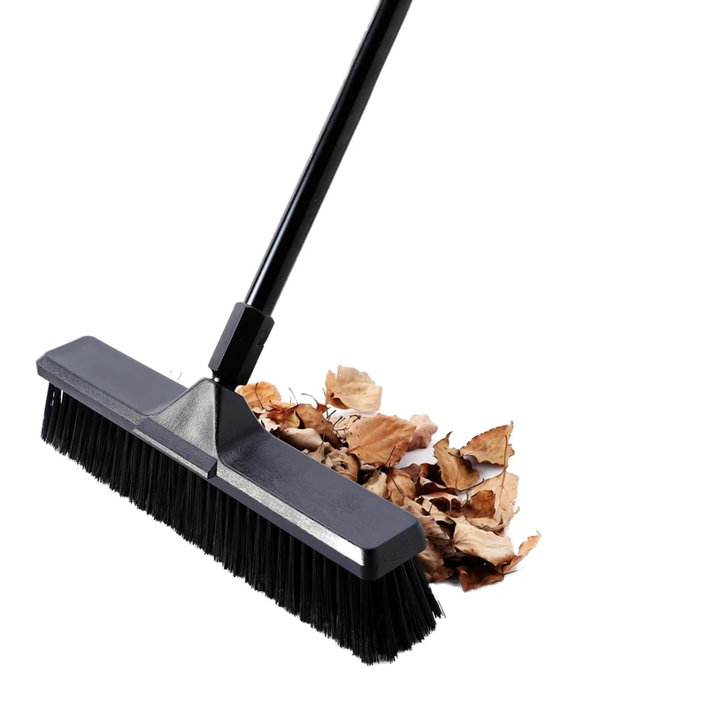 Eyliden Heavy Duty Push Broom 18" - Heavy-Duty, Stiff Bristles, 66" Long Handle - Sweeper Shop Brooms for Garage Concrete Sidewalk Driveway Yard Patio Deck Warehouse Sweeping, Sweep Snow (Black)