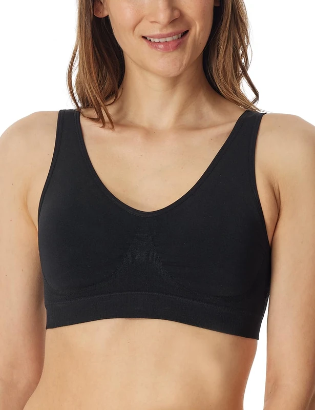 Schiesser Women's Bustier with Removable Pads, Classic Seamless Sports Bra, Opaque, Black_181105, XXL
