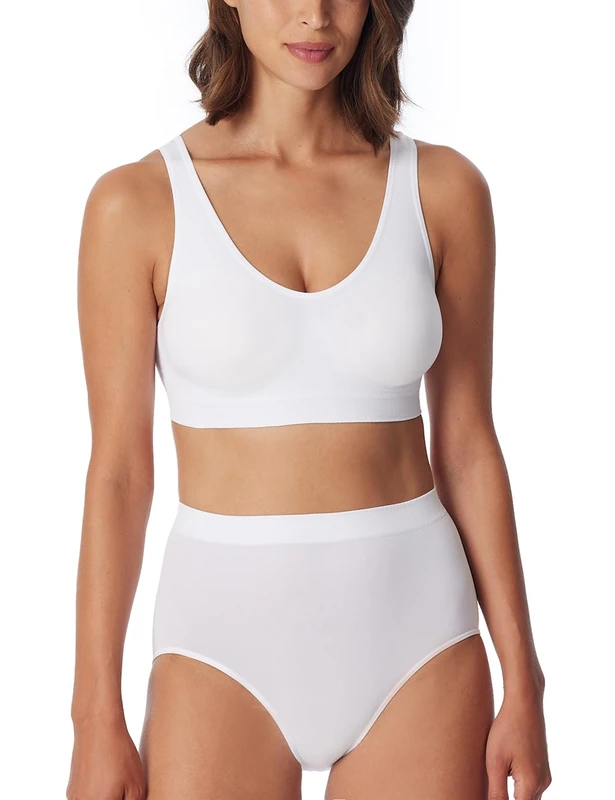Schiesser Women's Bustier with Removable Pads, Classic Seamless Sports Bra, White_181105, L