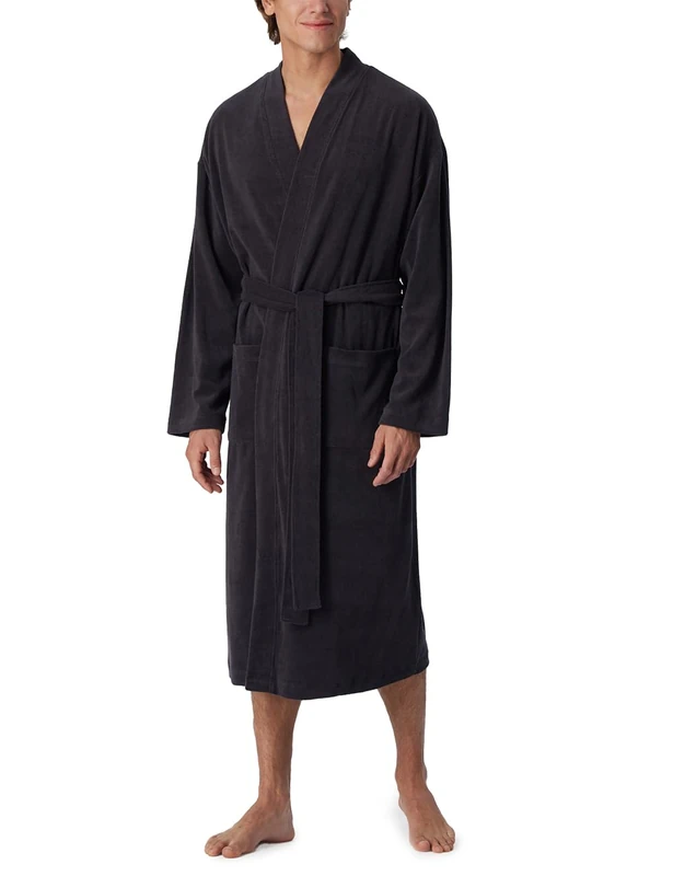 Schiesser Men's Bathrobe 125 cm Length Light Terry Cloth Organic Cotton, Anthracite_181536, S