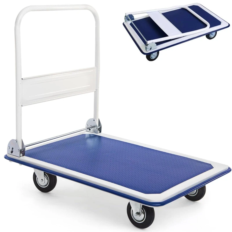 GiantexUK Folding Hand Sack Truck (Blue+White, 60x90x88cm,300KG)