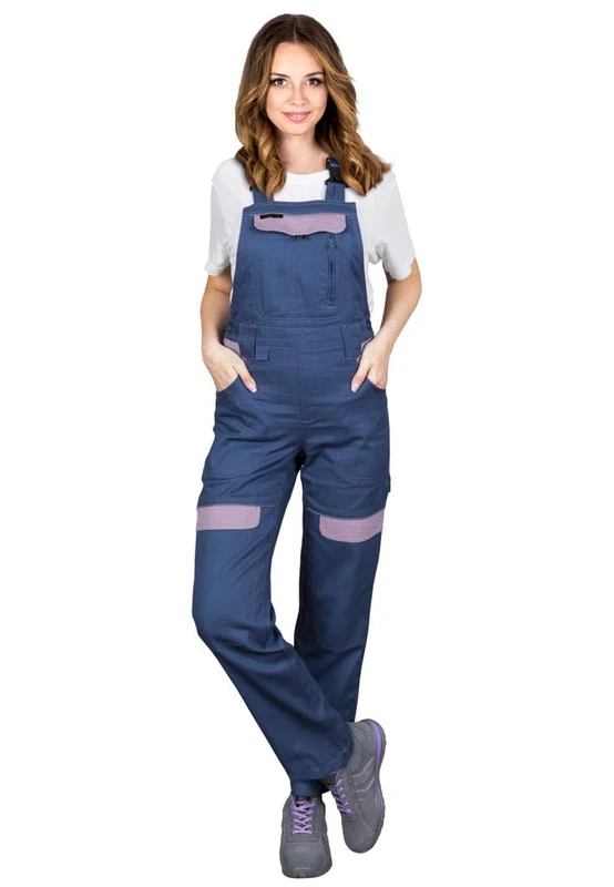 Women's CORTON-L-B Protective Dungarees - 100% Cotton, 260g/m², Adjustable, Reflective Elements, Multi-Pocket Design, Color: navy - dark heather, Size 36
