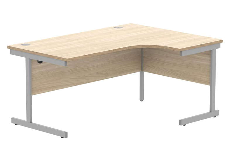 Office Hippo Essentials Right Corner Desks, Home Writing Computer Desk Office Desk For Work Place Or Home, Home Office Radial Desk With Cable Port Management, Silver Frame, Canadian Oak, 160 x 120cm
