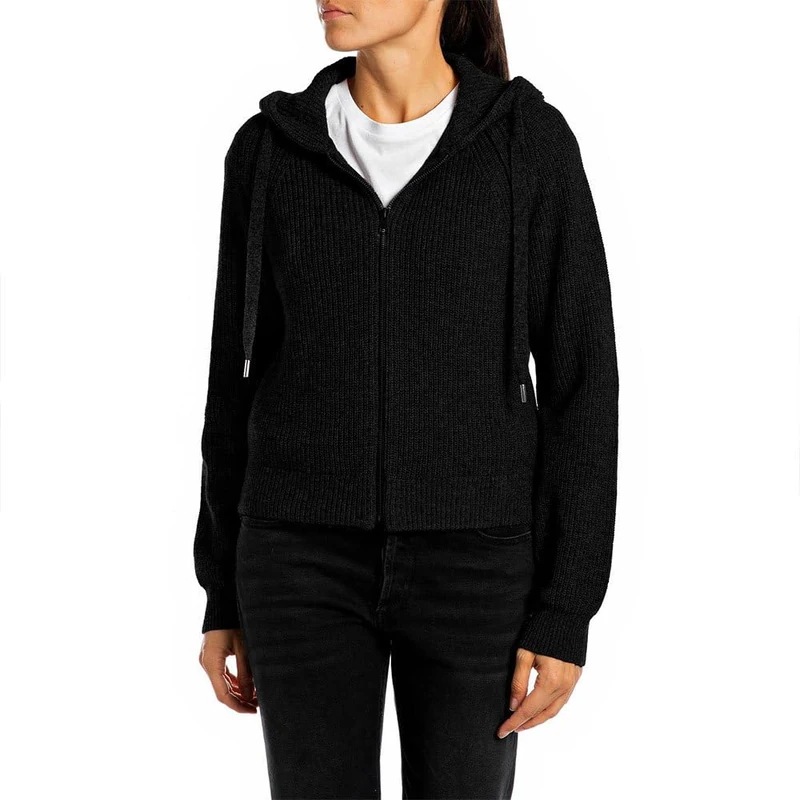 Replay Women's Dk3314 Cardigan Sweater, 098 Black, XXS