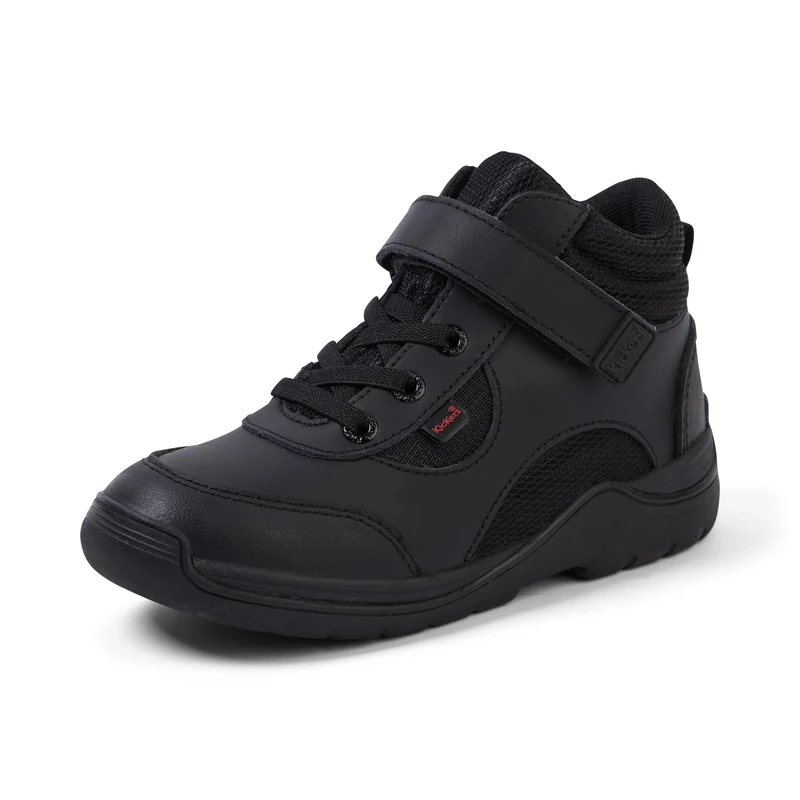 Kickers Boy's Stomper Hi Leather School Shoes | Smart Everyday School Look | Everyday Comfort Fit, Cushioned for All-Day Wear, Black, 8.5 UK Child