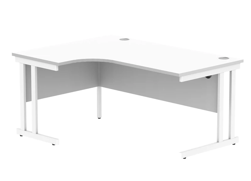 Office Hippo Essentials Left Corner Desks, Home Writing Computer Desk Office Desk For Work Place Or Home, Home Office Radial Desk With Cable Port Management, White Frame, Arctic White, 160 x 120cm