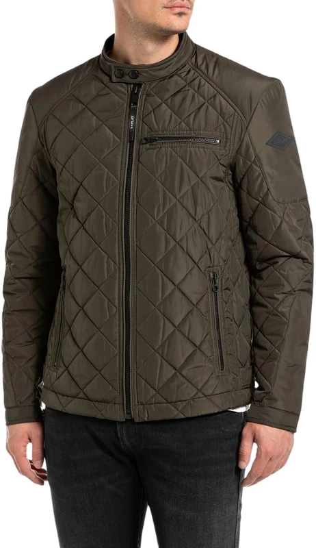 Replay Men's Biker Jacket, 935 dark olive, M