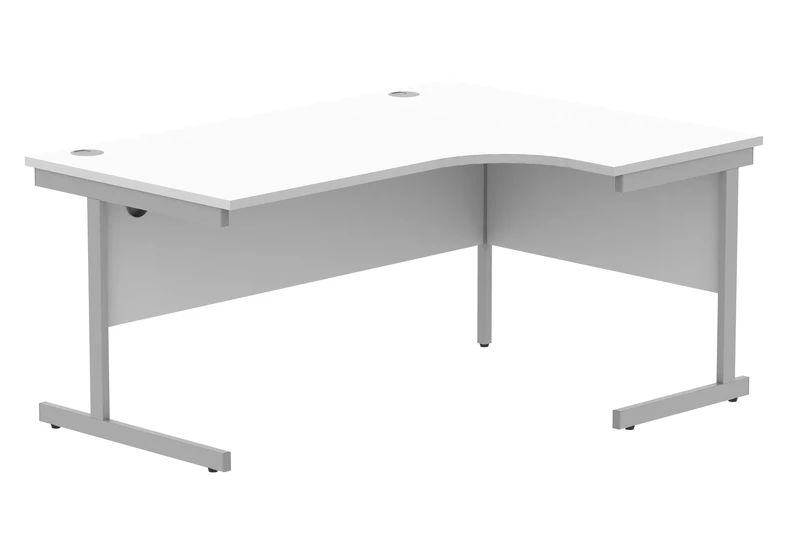 Office Hippo Essentials Right Corner Desks, Home Writing Computer Desk Office Desk For Work Place Or Home, Home Office Radial Desk With Cable Port Management, Silver Frame, Arctic White, 160 x 120cm