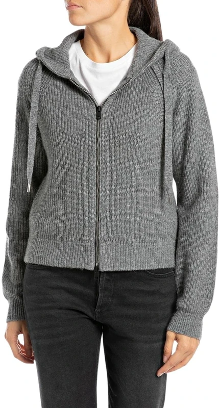 Replay Women's Cardigan with Zip, M08 Iron Melange, XS