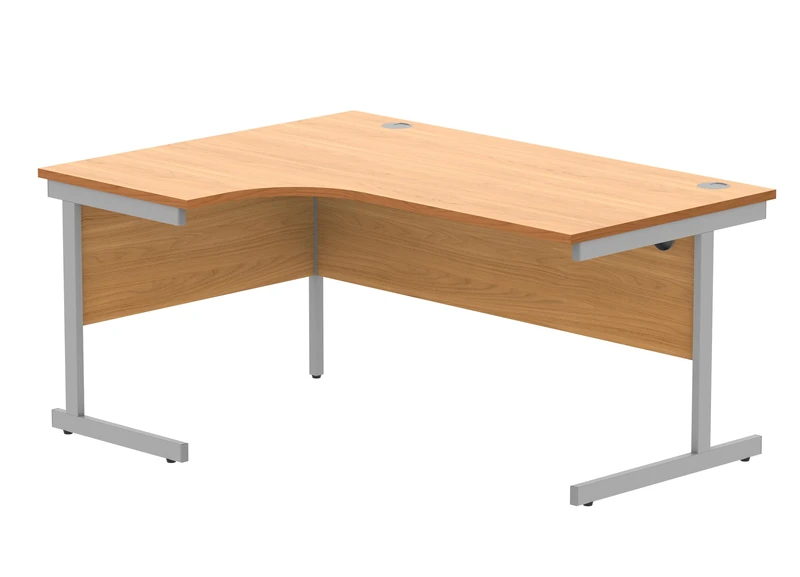 Office Hippo Essentials Left Corner Desks, Home Writing Computer Desk Office Desk For Work Place Or Home, Home Office Radial Desk With Cable Port Management, Silver Frame, Norwegian Beech, 160 x120cm