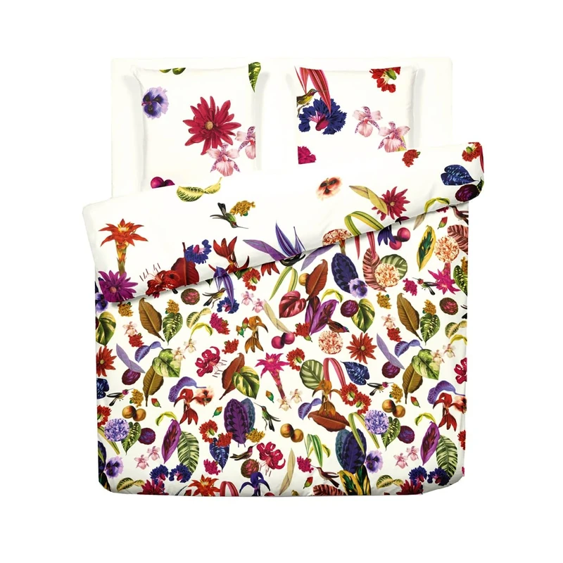 Pure Cotton - Bedding Set Duvet Cover + 2 Pillowcases - Cotton Satin Bed Linen - 240 x 220 cm + 2 x (63 x 63 cm) - Floral Garden, Multico