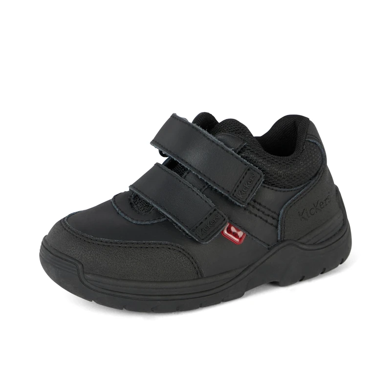 Kickers Unisex Kids Playflex Lo Vel Leather School Shoes | Smart Everyday School Look | Everyday Comfort Fit, Cushioned for All-Day Wear, Black, 10 UK Child