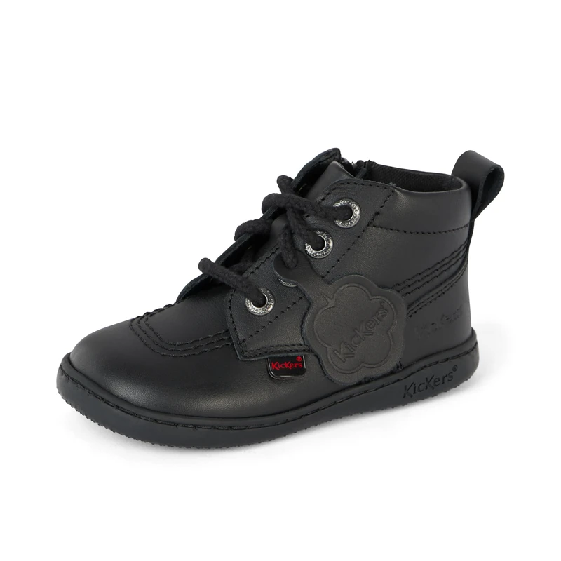 Kickers Unisex Kids Playflex Hi Leather School Shoes | Smart Everyday School Look | Everyday Comfort Fit, Cushioned for All-Day Wear, Black, 12 UK Child